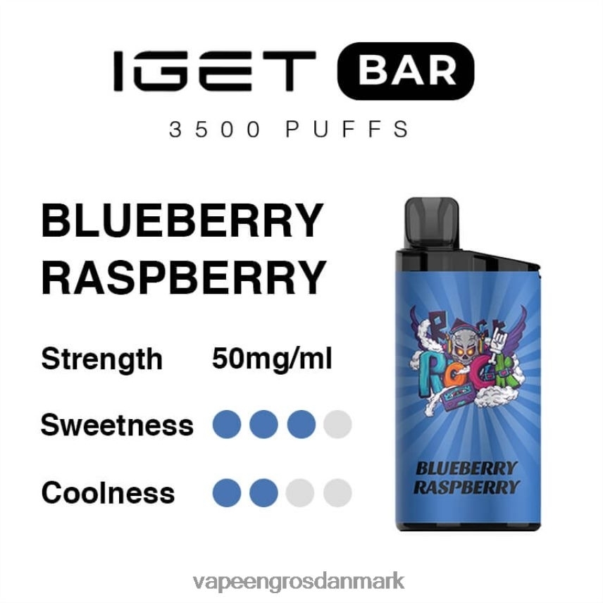 Vape Engros Danmark blåbær hindbær RLD6X92 IGET BAR 3500 5% nikotin