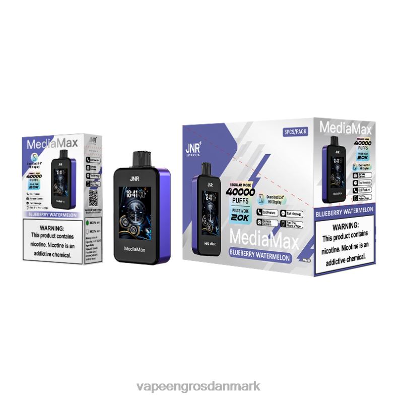 JNR MediaMax 40k pust blåbær vandmelon 4DFTT12 Vape Engros Danmark