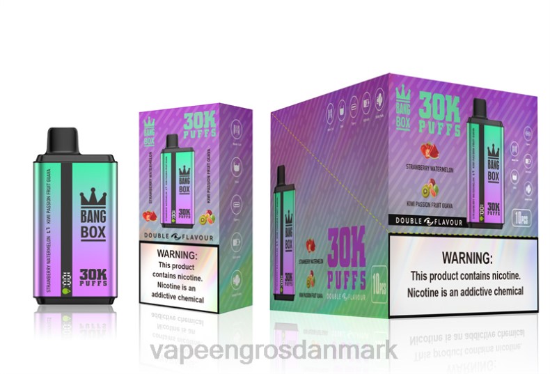 Vape Engros Danmark - Bang Box 30000 pust dobbelt smag jordbær vandmelon & kiwi passionsfrugt guava ZXHN70