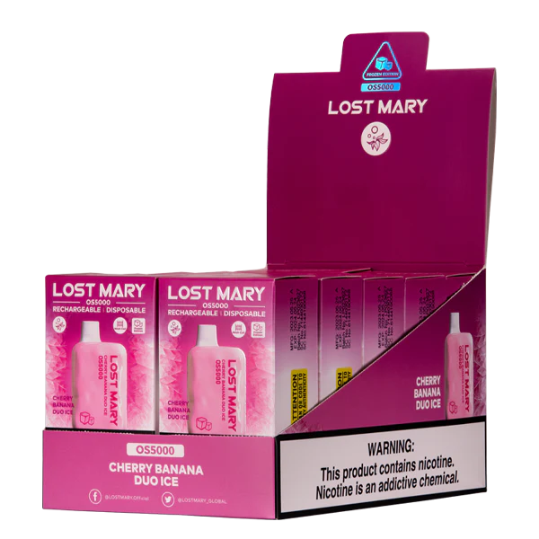 E Væske Med Nikotin kirsebær banan duo is RLD6X108 LOST MARY OS5000
