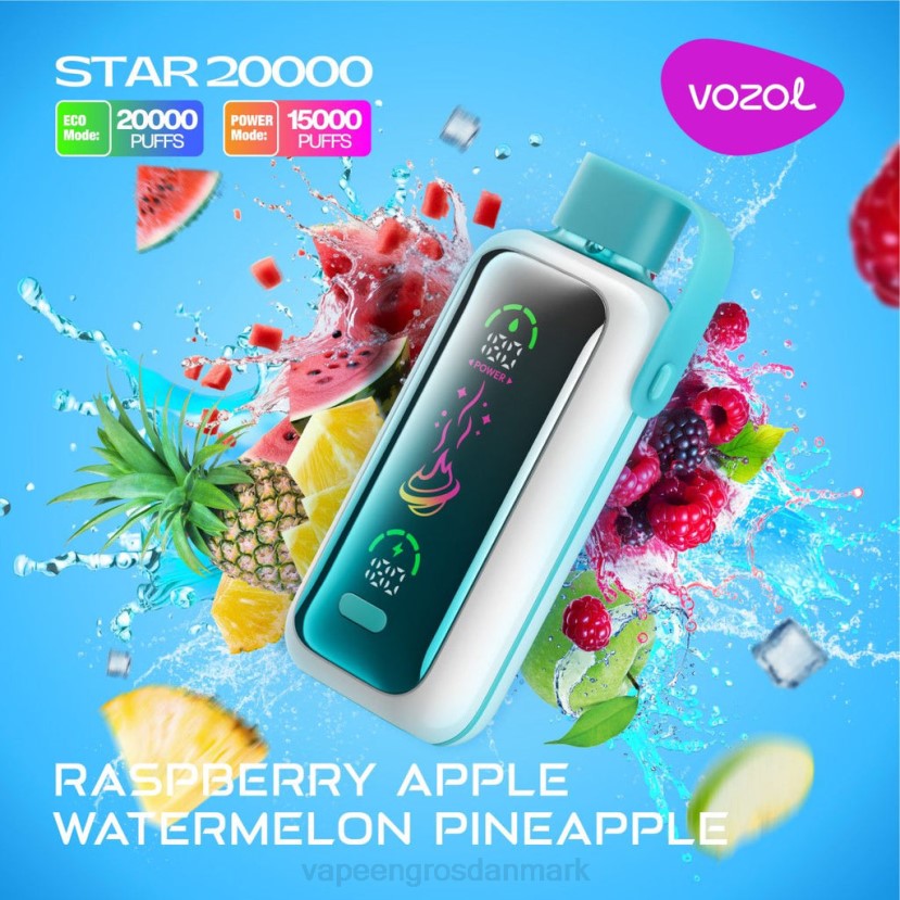 E Væske Med Nikotin - VOZOL STAR 20.000 Z0N618 hindbær æble vandmelon ananas