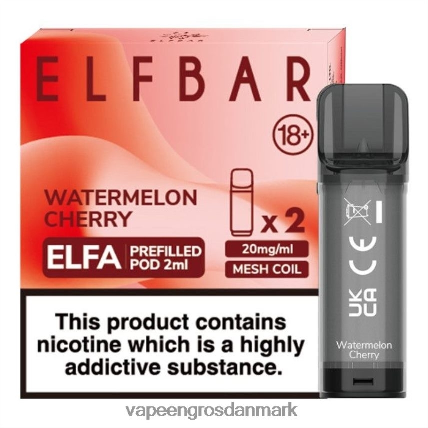 E Væske Aalborg vandmelon kirsebær RLD6X329 ELFBAR Elfa færdigfyldt pod - 2ml - 20mg (2 pakke)