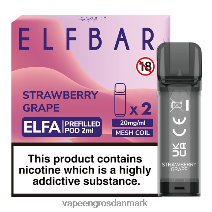 E Væske Med Smag jordbærdrue RLD6X337 ELFBAR Elfa færdigfyldt pod - 2ml - 20mg (2 pakke)